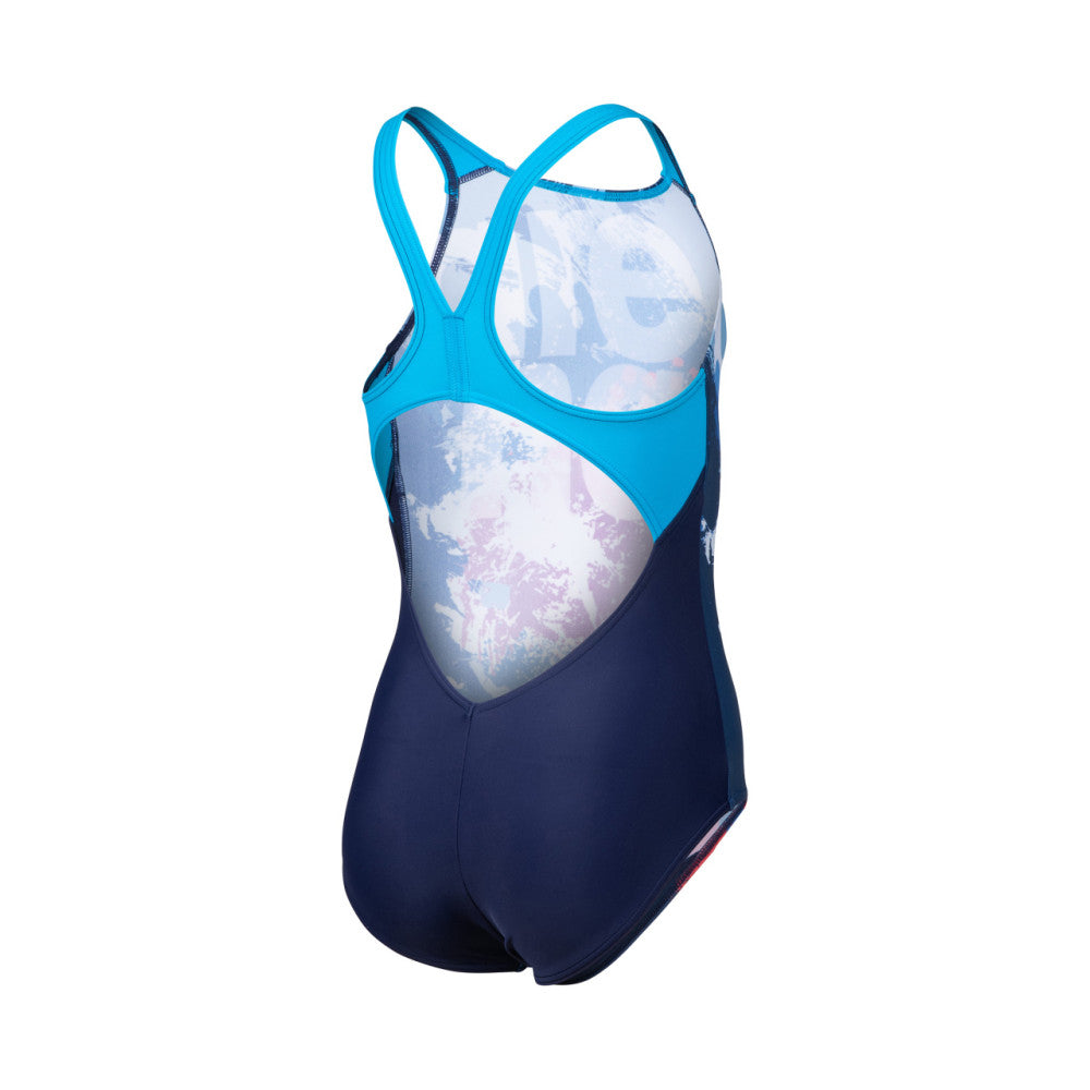  GIRL'S ARENA WAVES BREAKING SWIMSUIT V B NAVY-TURQUOISE