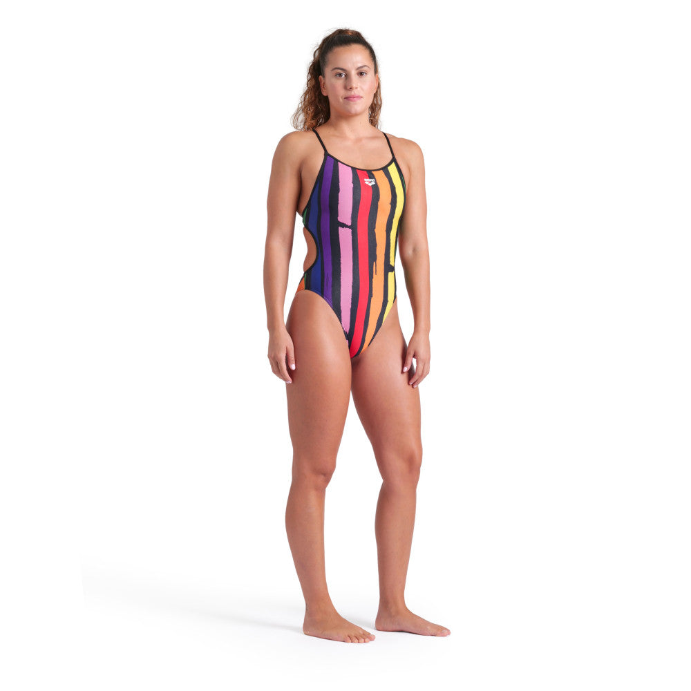  MAILLOT DE BAIN ARENA FEMME PAINTERS STRIPE SWIMSUIT BLACK MULTI