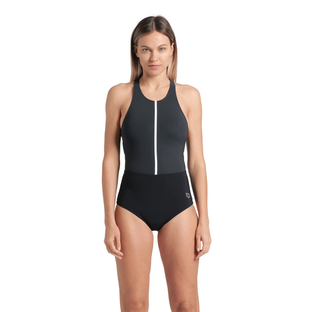  Maillot De Bain ARENA Femme SWIMSUIT SILVIA CROSS BACKBLACK-NIGHT GREY-WHITE