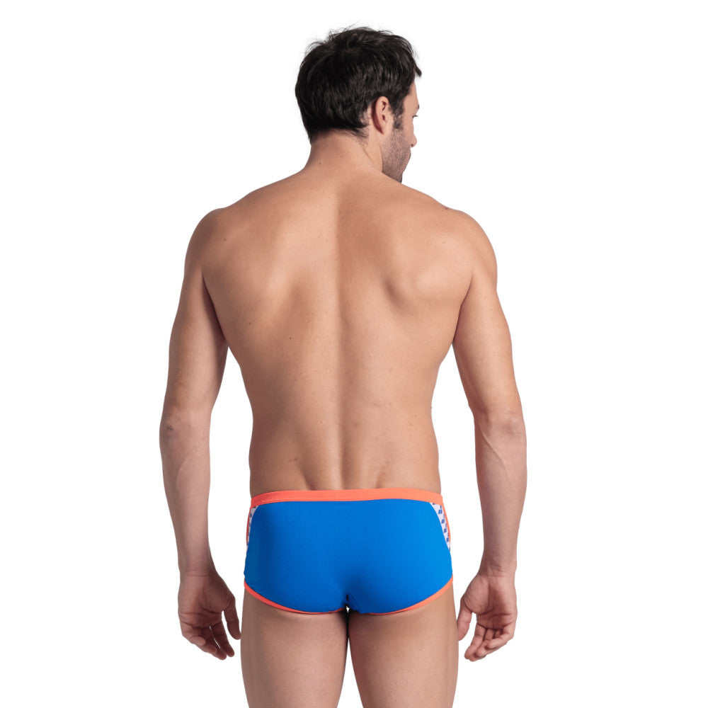  Maillot Homme ARENA ICONS SWIM LOW WAIST SHORT SOLID BLUE RIVER BRIGHT CORAL