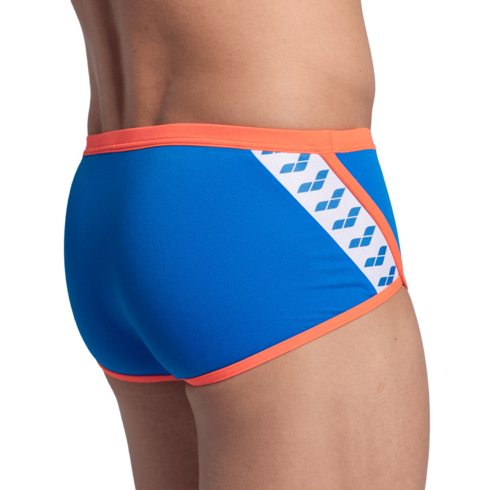  Maillot Homme ARENA ICONS SWIM LOW WAIST SHORT SOLID BLUE RIVER BRIGHT CORAL