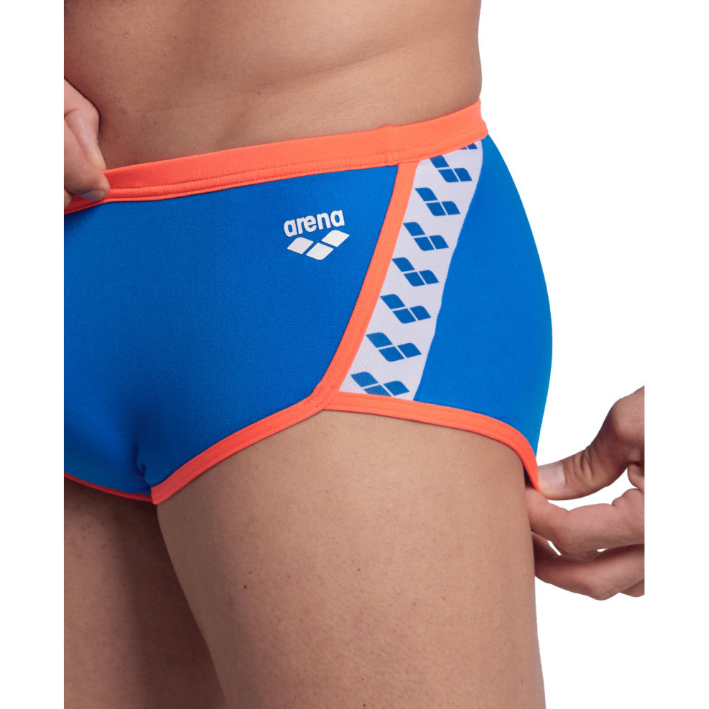  Maillot Homme ARENA ICONS SWIM LOW WAIST SHORT SOLID BLUE RIVER BRIGHT CORAL