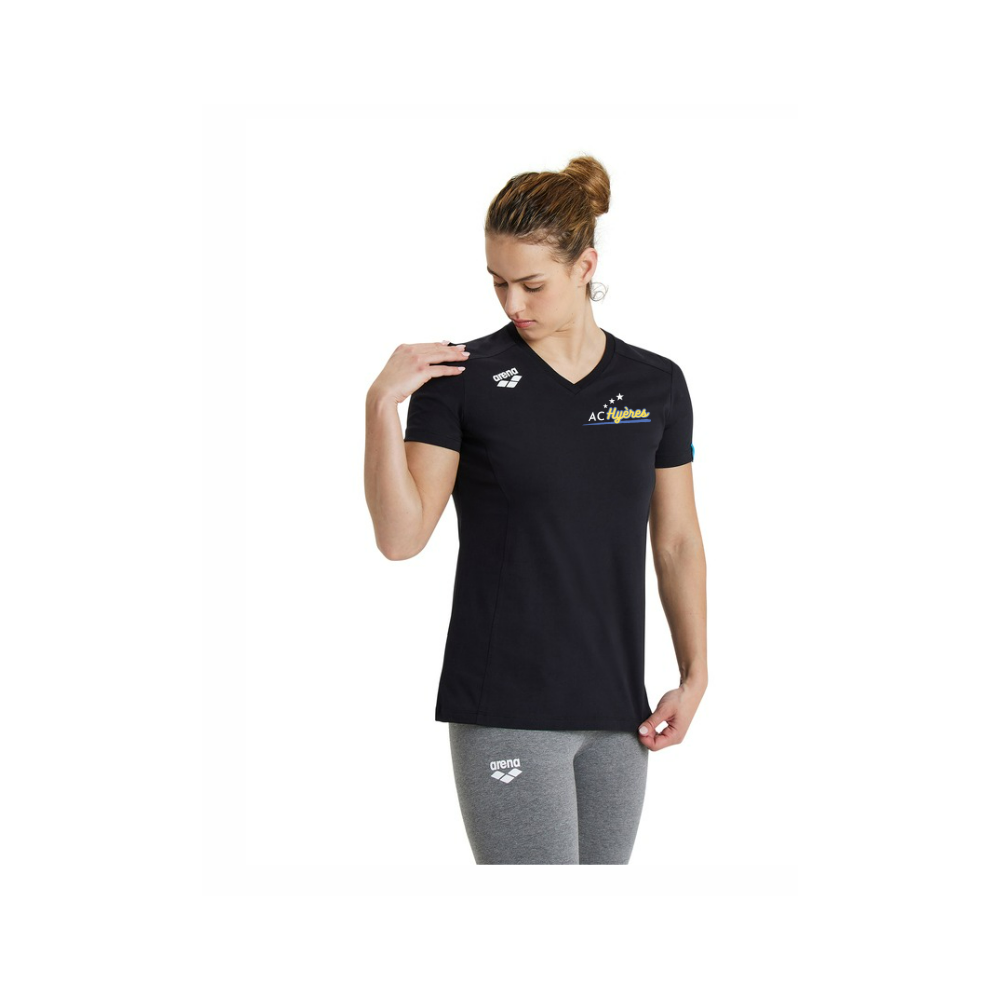  Tee Shirt Arena Noir Coton Femme AC Hyères Marquage 2 Faces